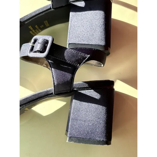 Unlisted Navy Blue Satin Block Heel‎ Sandals Strap Platform U47253 Size 10 - Image 5