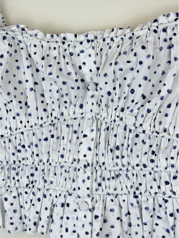 J.Crew Cinched-Waist Cotton Poplin Tank Top Blue Dot Smocked Crop M - Image 4