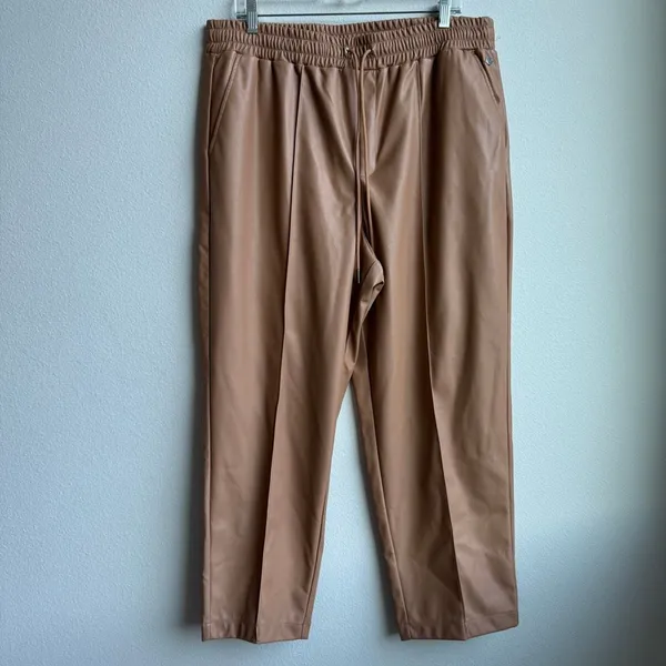 NWT Calia Journey Pants Size XL Tan Vegan Leather High Rise Straight Leg Pull On - Image 2