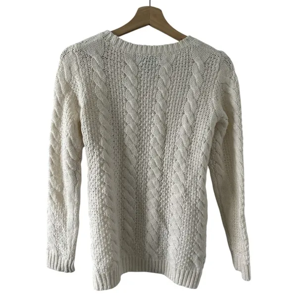Forever 21 Cream Cable Knit Crew Neck Sweater Medium Light Academia Neutral - Image 2
