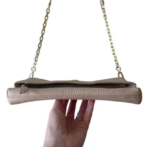 Tory Burch Pebbled Leather Foldover Crossbody‎ Tan Chain Bag - Image 6