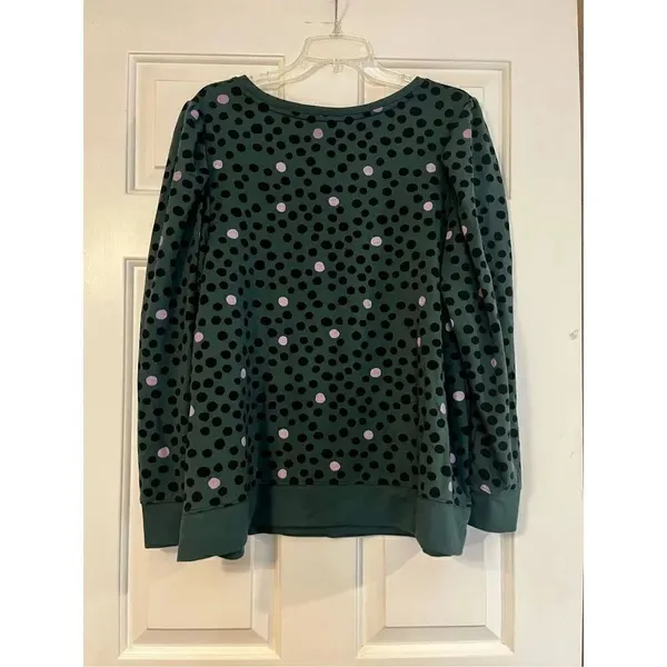 Evri Green Sweatshirt with Black Pink Polka Dots Size 1X - Image 2