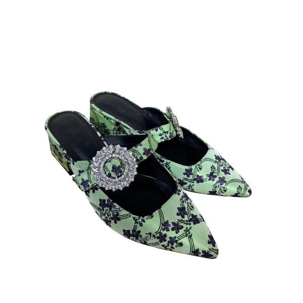 ASOS DESIGN Mules 8 Floral Green Rhinestone Buckle‎ Block Heel Pointed Toe - Image 2