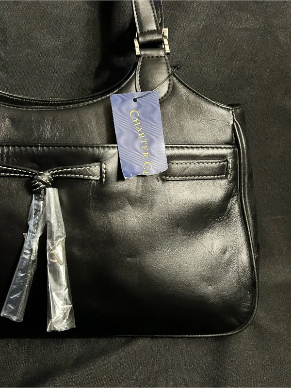 Charter Club Women’s Classic Black Leather Tote Bow Accent NWT - Image 3
