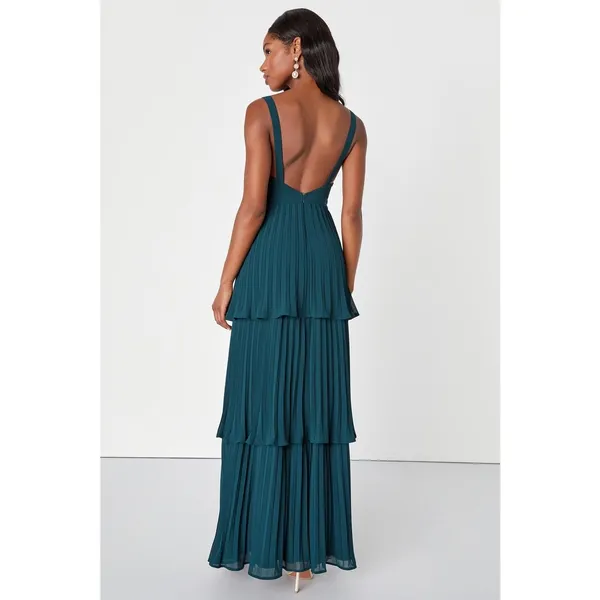 NWT Lulus Luxe Perfection Emerald Green Pleated Tiered Backless Maxi Dress Sz XL - Image 3