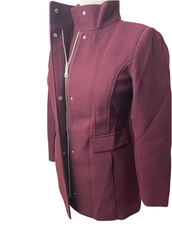 Vince Camuto Tailored Full Zip Snap Closure Pea Coat - Burgundy - Image 3