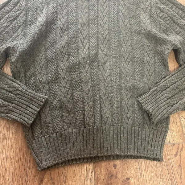 VTG 80s Olive Green Fisherman Knit Sweater USA Union‎ Made Womens M Chunky Knit - Image 3