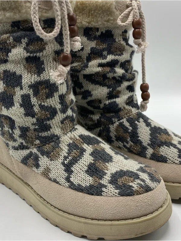 Skechers Womens Slip On Brown Mid-Calf Knit Cold Weather Boots Leopard 6 Animal - Image 3