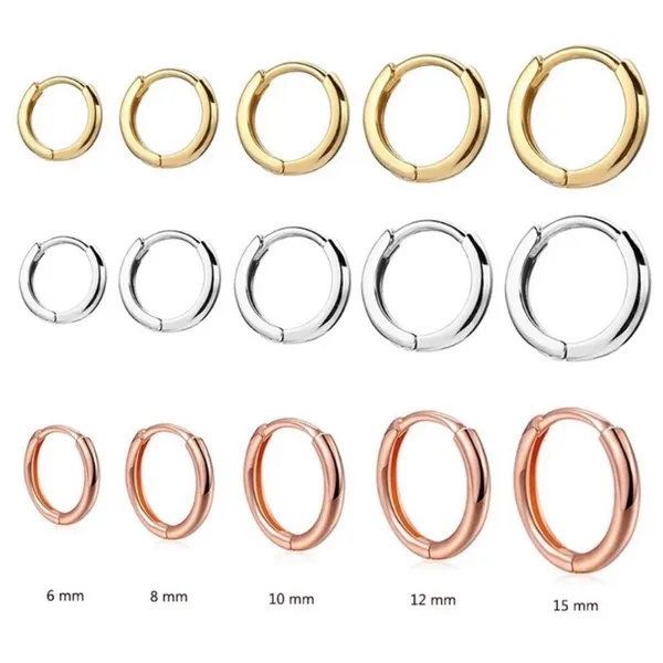 Unisex‎ Hoop Earrings Rose Gold Plated Silver Huggie Hoops, 9mm - Image 5