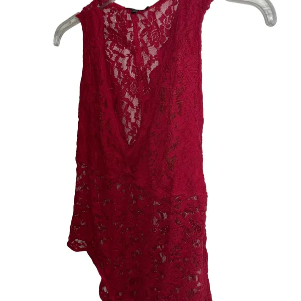 AmbuRance Red Lace Bodysuit V Neck Sleeveless Full Lace Size 2X - Image 3