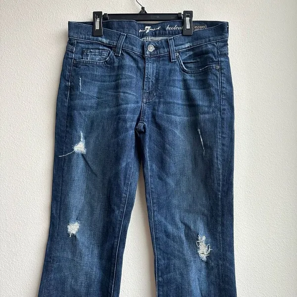 7 For All Mankind Dark Wash Flare Boot Cut Distressed Jeans Size 30 - Image 2