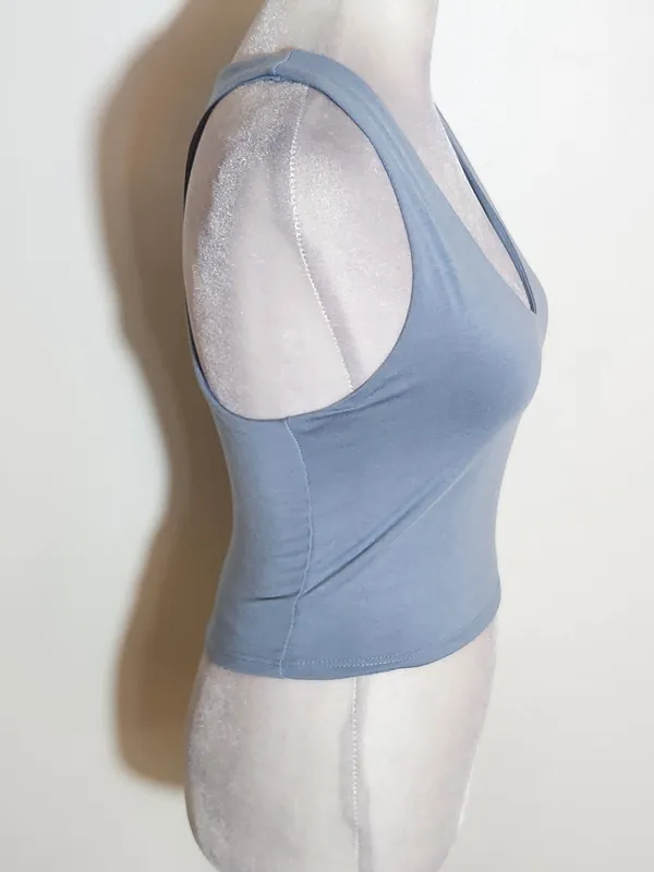 Lulus Blue Sleeveless V-Neck Cropped Tank Top Size Medium NWT - Image 3