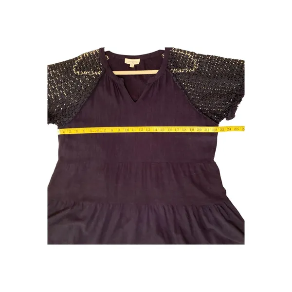 Umgee+ Plus Linen Cotton Blend Crochet Sleeve Navy Blue Tunic Top Size 1XL EUC - Image 5