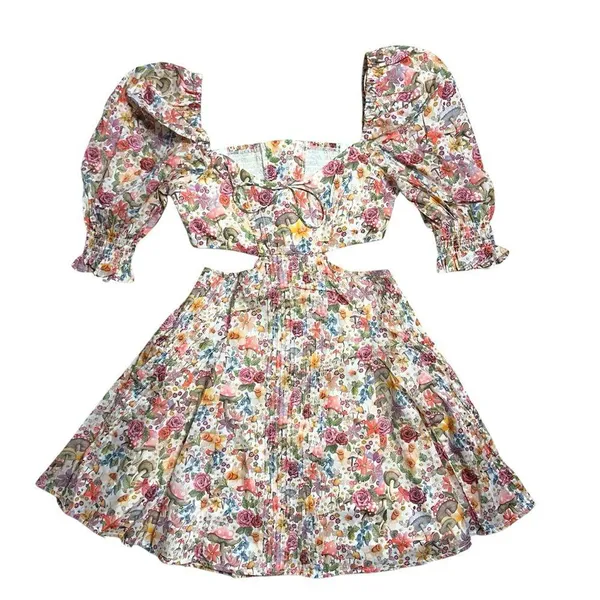 For Love & Lemons Floral Mushroom Print Arya Mini Dress Women’s US XS - Image 2