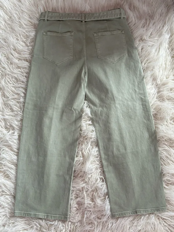 Driftwood Spencer Sage Green Barrel Leg Pants Belted Size 32 High Rise - Image 5