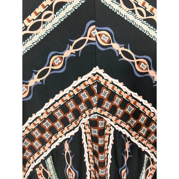 Free People Long Sleeve Geometric Print Mini Dress Black Rust‎ Front Zip Size M - Image 4