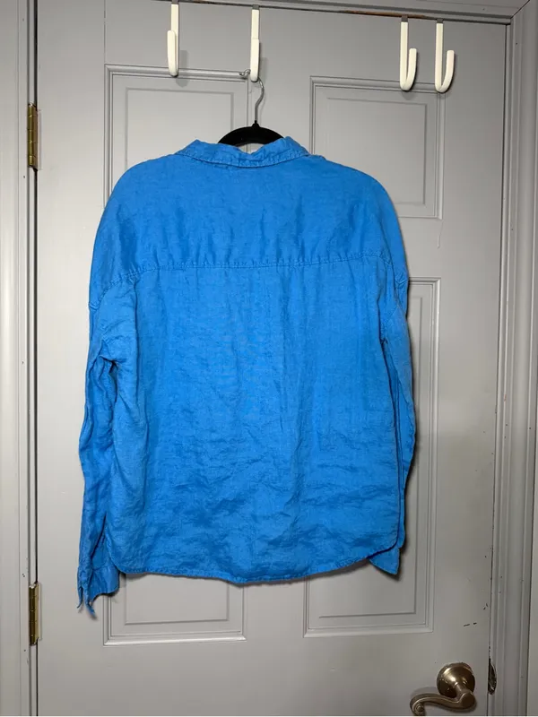 Rachel Zoe Electric Blue linen Button-Down Shirt - Image 3