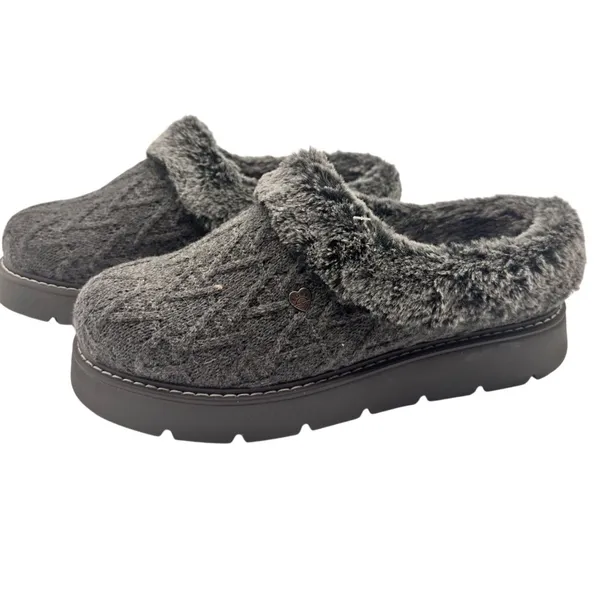 Skechers 10 Cozy Knit Memory Foam Platform Slipper Clogs With Faux Fur Trim - Image 7