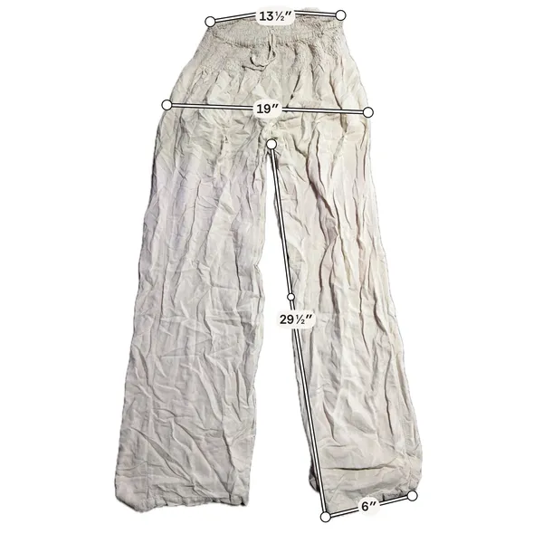 Paradise Island Beige Smocked Waist Linen Blend Wide Leg Pants‎ One Size - Image 3