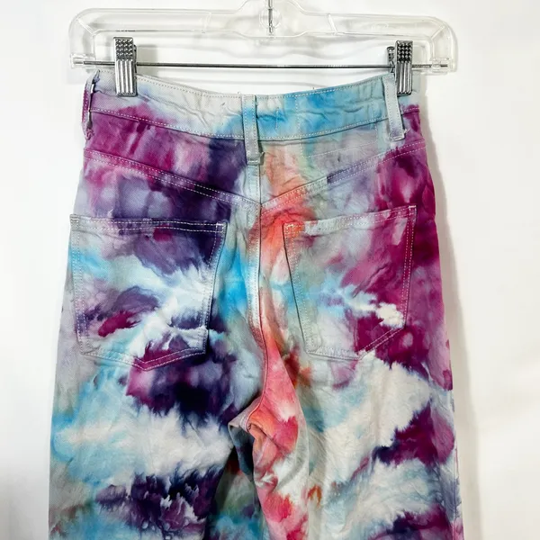 Zara Size 2 Jeans Handmade Tie Dye High Rise Relaxed Mom‎ Straight Boho 1375 - Image 9