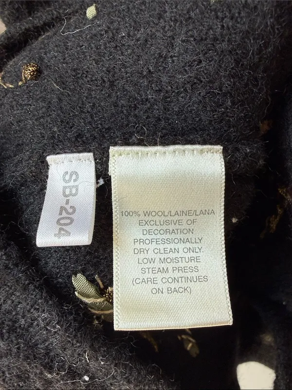 Vintage Susan Bristol Wool Black Floral Embroidered Cardigan Sweater - Image 7