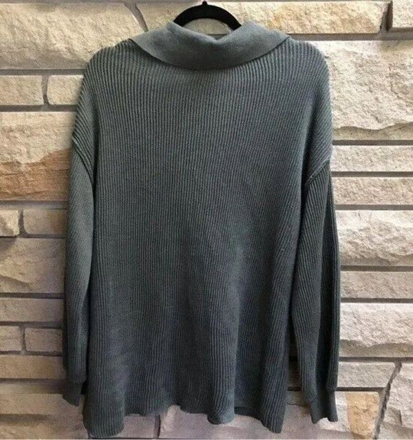 Free People Beach Picnic Sweater Mini Dress Olive Sage Green Linen Small - Image 3