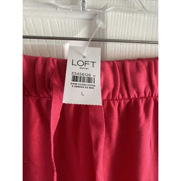 Loft Drawstring Midi Skirt Womens Size L Pink Casual Knit Cotton Blend New - Image 2