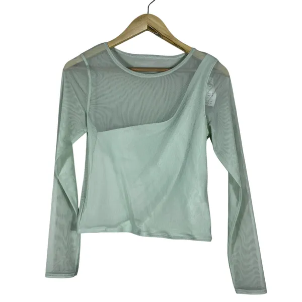 NWT Abercrombie & Fitch Mesh Asymmetric Solid Top Mint Green Y2K Sheer Size M - Image 2