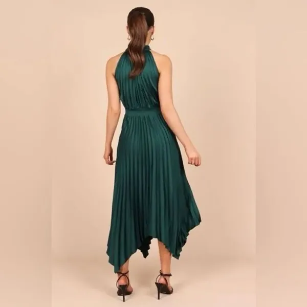 ✨Women Midi Dresses Green Sleeveless Halter Irregular High Waist Sz L Sundress✨ - Image 4
