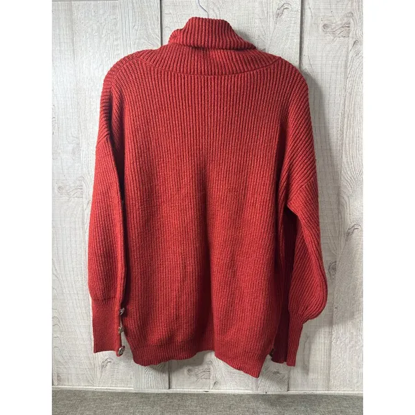 Dark Red Ribbed Knit Cowl Neck Sweater With Button Accents Womens M Cozy Fall - Image 2