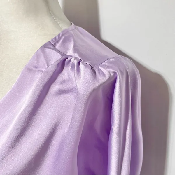 New Strut & Bolt Two Tone Satin Faux Wrap Long Sleeve Bodysuit Purple Size Large - Image 9
