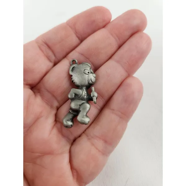 Vintage‎ Pewter Track Bear Pendant Charm Necklace Bracelet Running Runner Baton - Image 2