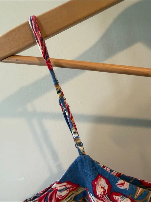 A New Day XS Blue Tropical Floral Coquette Linen-Blend Strappy Cropped Tank Cami - Image 4