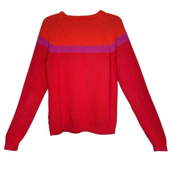VTG Lands’ End Drifter Cotton Sweater L Red Orange Pink Colorblock Cable Knit - Image 4
