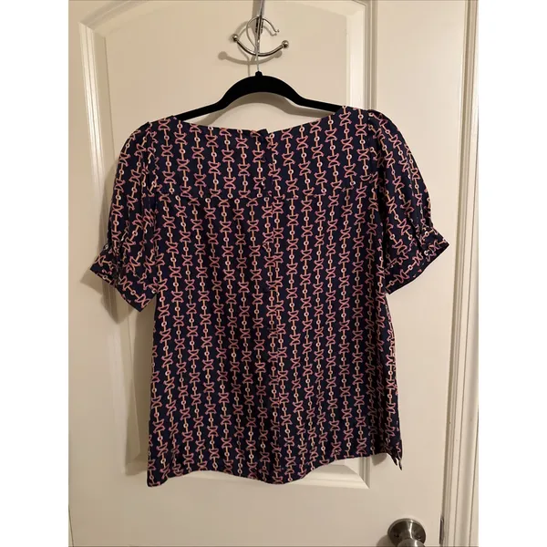 Lilly Pulitzer Silk Ruffle Front Navy And Pink Blouse Shirt Sz 2 Beachy Preppy‎ - Image 3