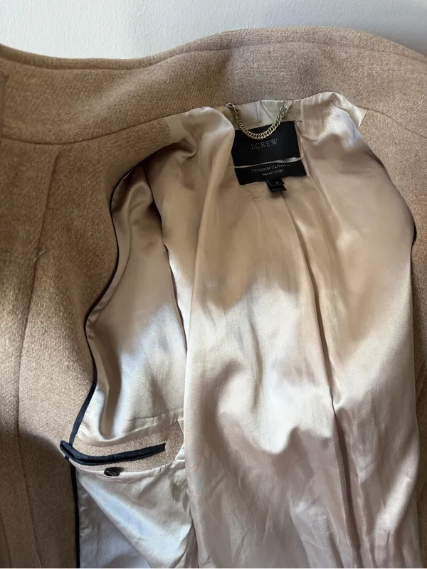 J. Crew Stadium Cloth Wool Cocoon Funnel Neck Pea Coat in Camel Beige Sz 8 - Image 12