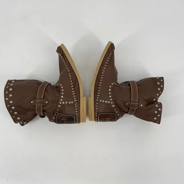 Hector Riccione Made in Italy Leather Studded Buckle Western Boots Brown Size‎ 7 - Image 5