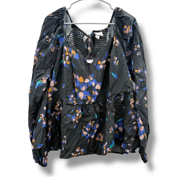 Ava & Viv Black Multicolor Floral Long Sleeve Smocked Peplum Top Sz‎ 1X NEW - Image 3