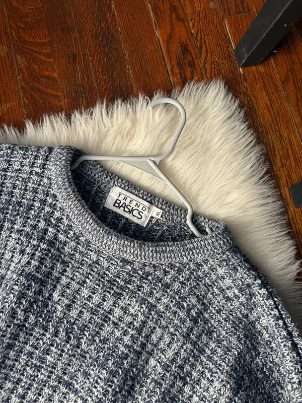Vintage Knit Heather Grey and Blue Sweater - Image 2