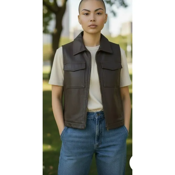 VTG My Clothes Chocolate Leather Biker Vest size Medium - Image 7