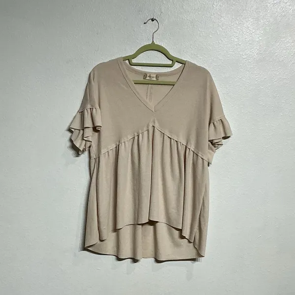 Altar’d State Blush Pink Waffle Knit Babydoll Ruffle Sleeve Top Sz M - Image 2