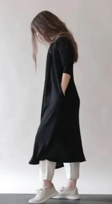 Lou & grey Open Front Long Pocket Duster Cardigan Sweater Black - Image 2