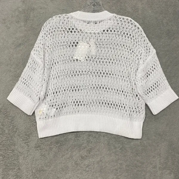 Madewell Sweater‎ Womens XS White Relaxed Open Stitch Tee Crewneck Crop NV254 - Image 9