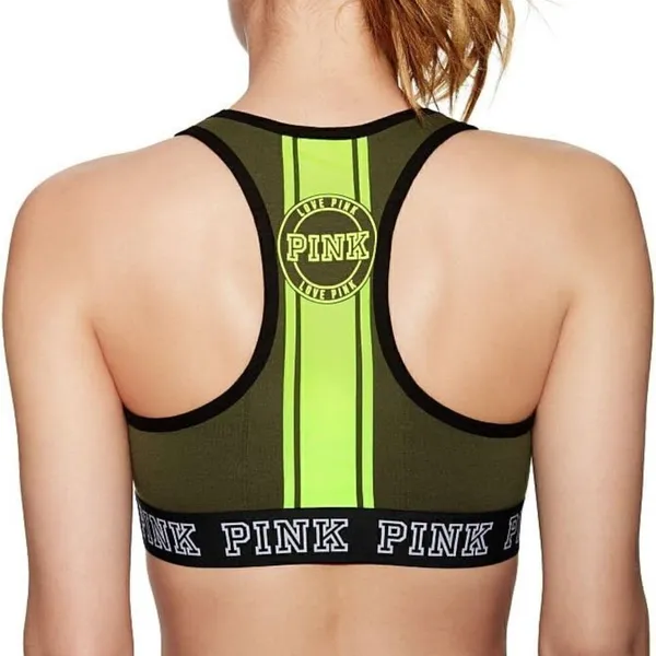 PINK Victoria’s Secret Olive Green Logo Reverse Racerback Bra Top - Image 2