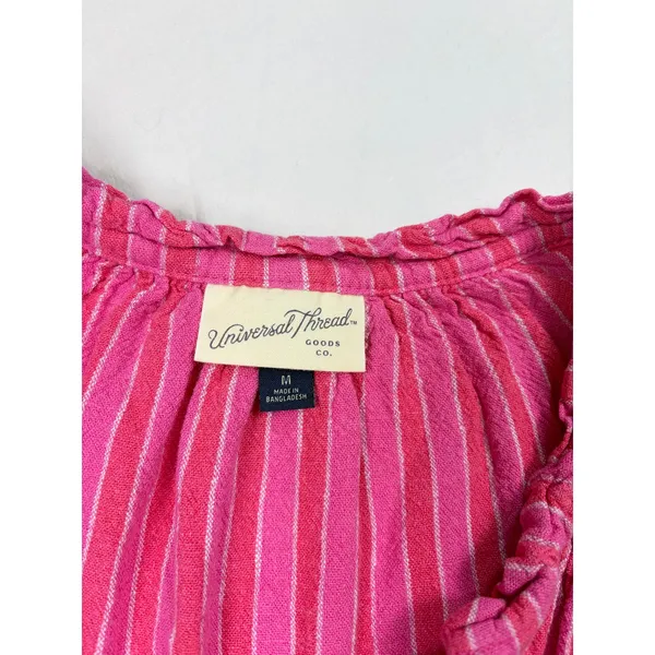Universal Threads womens linen blend pink stripe cropped shirt. Size M. beach - Image 2