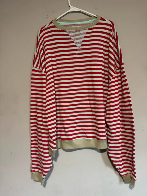 Free people Classic stripe Oversize crewneck in Cherry combo pattern - Image 3