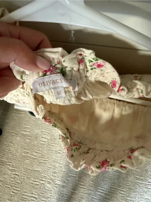 Floral Eyelet Smocked Mini Skirt - Cream with Pink Roses - Image 2