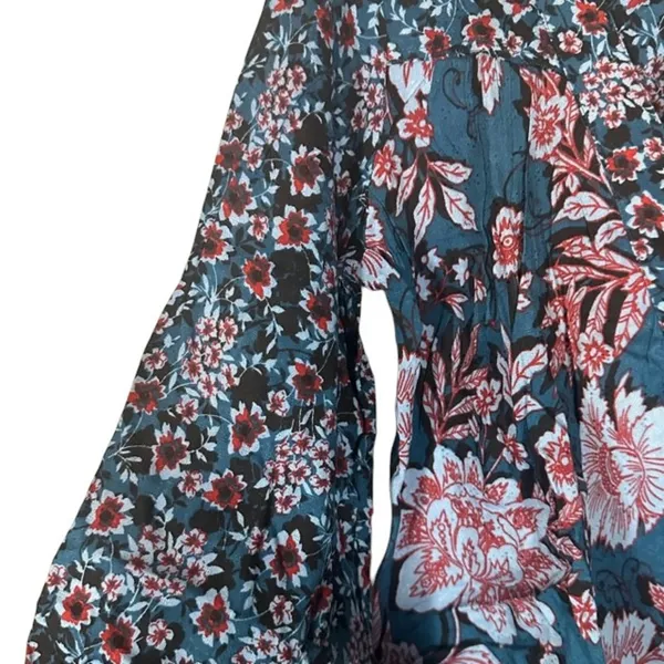 Band of The Free Josie Sapphire Blue Floral V-Neck Long Sleeve Blouse Women Sz L - Image 5