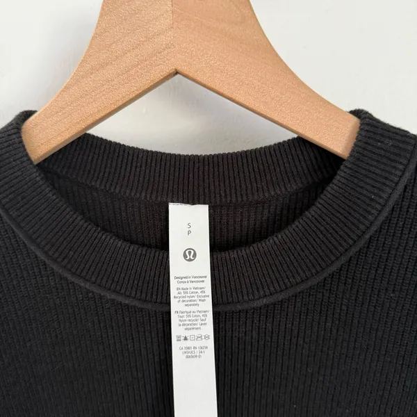 Lululemon Small Take It All Cotton Blend Sweater Crew Rib Lounge Comfy Black - Image 4