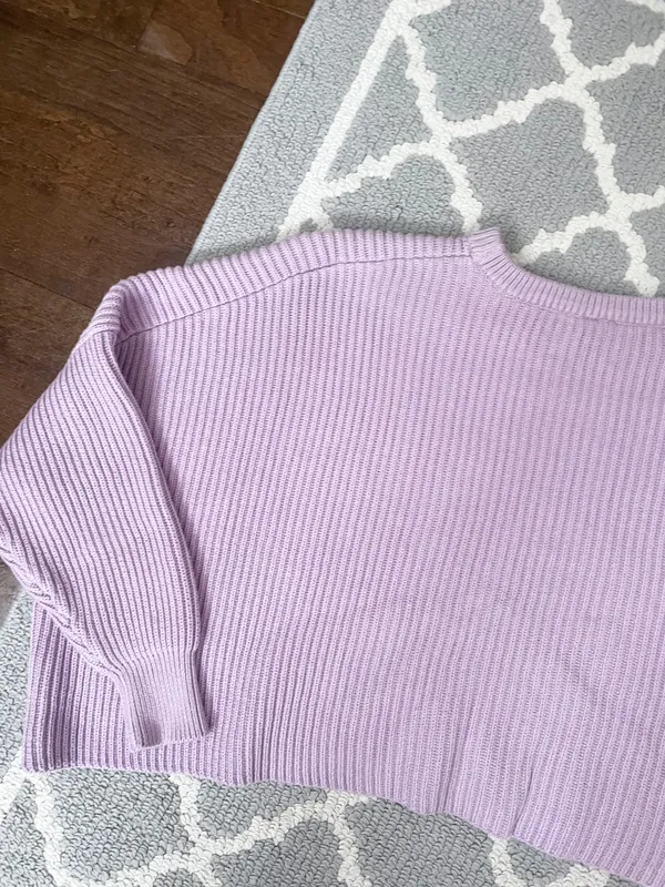 Free People Lilac Rib Knit Oversized Cropped Sweater - Image 4